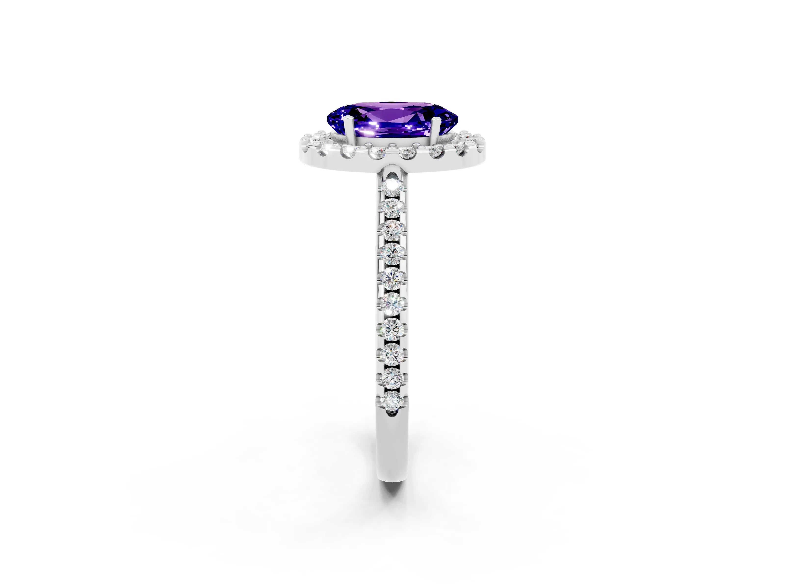 White gold Oval Cut Tanzanite Pavé Halo Ring with Four-Prong Setting_38