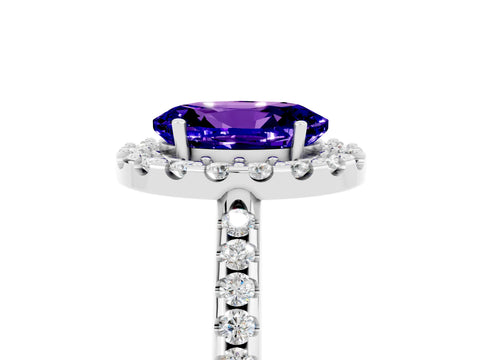 White gold Oval Cut Tanzanite Pavé Halo Ring with Four-Prong Setting_38
