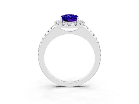 White gold Oval Cut Tanzanite Pavé Halo Ring with Four-Prong Setting_39