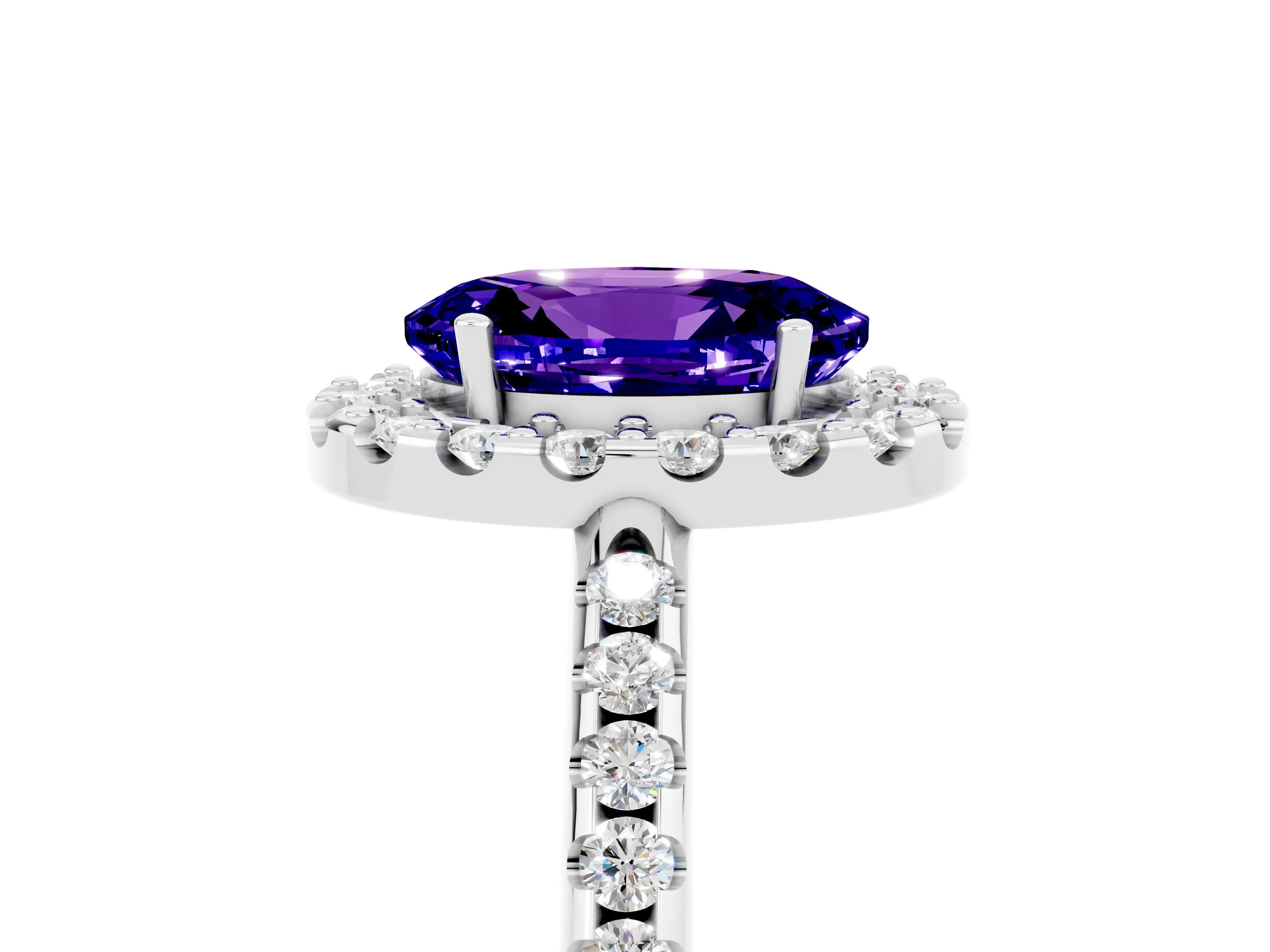 White gold Oval Cut Tanzanite Pavé Halo Ring with Four-Prong Setting_41