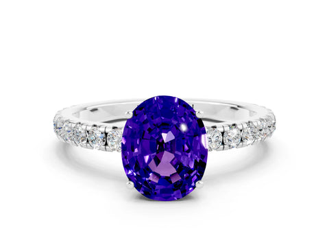 White gold Oval Cut Tanzanite Pavé Solitaire Engagement Ring with Four-Prong Setting_12