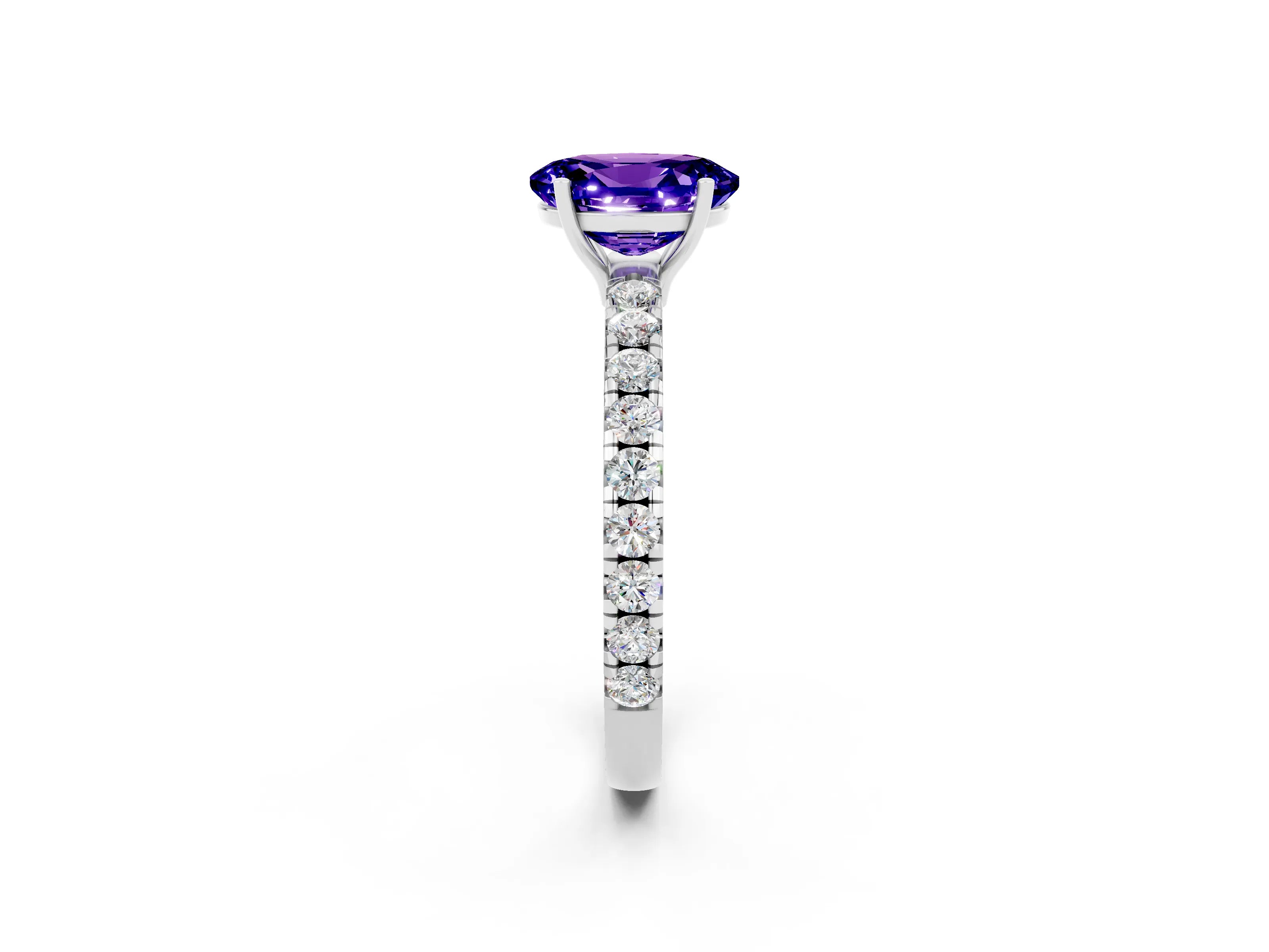 White gold Oval Cut Tanzanite Pavé Solitaire Engagement Ring with Four-Prong Setting_14