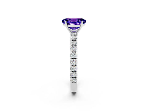 White gold Oval Cut Tanzanite Pavé Solitaire Engagement Ring with Four-Prong Setting_14