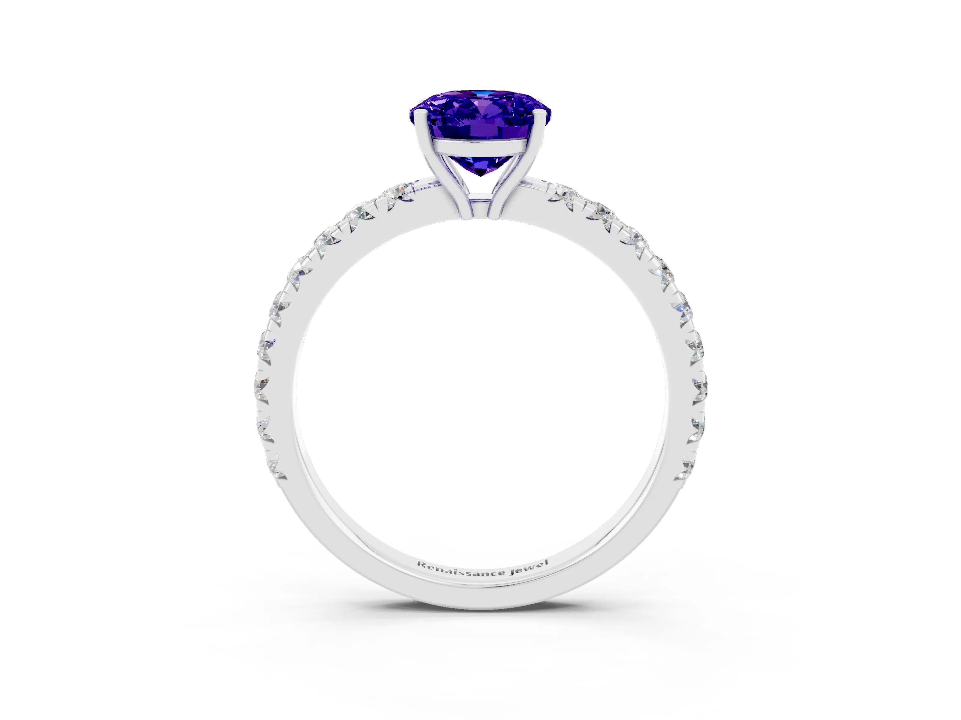 White gold Oval Cut Tanzanite Pavé Solitaire Engagement Ring with Four-Prong Setting_15