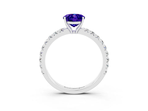 White gold Oval Cut Tanzanite Pavé Solitaire Engagement Ring with Four-Prong Setting_15