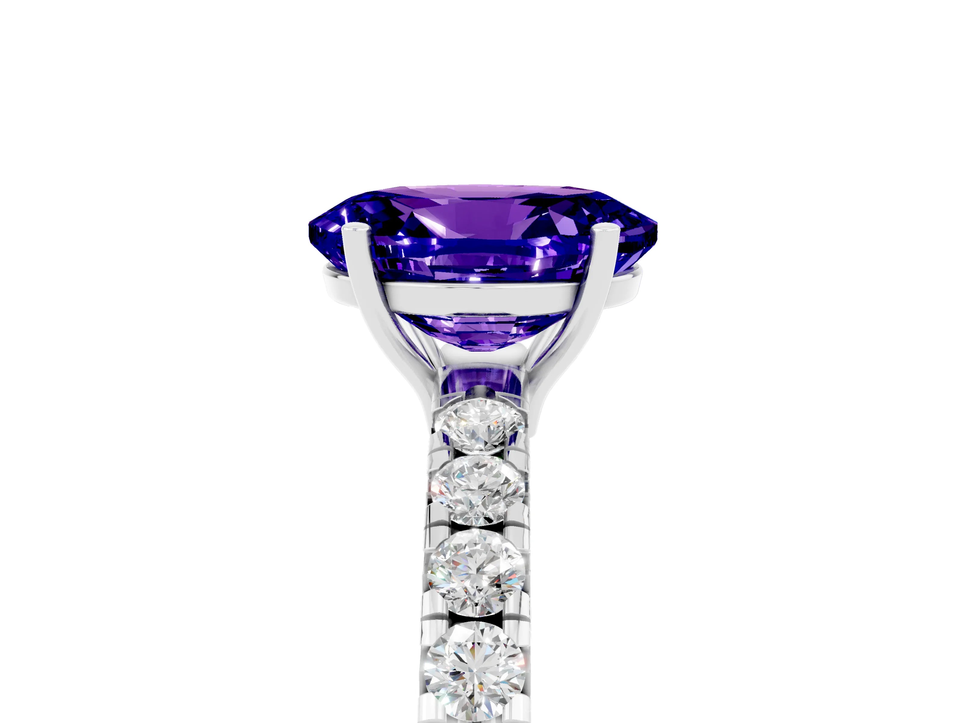 White gold Oval Cut Tanzanite Pavé Solitaire Engagement Ring with Four-Prong Setting_17