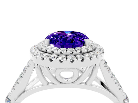 White gold Oval Cut Tanzanite Pavé Split Shank Double Halo Engagement Ring_4