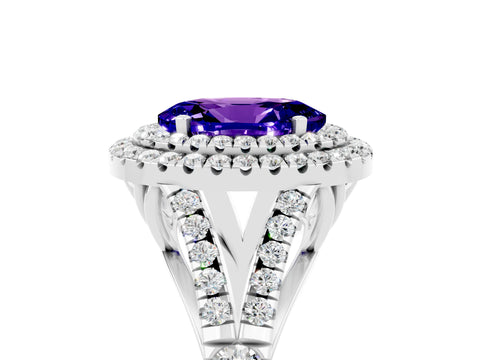White gold Oval Cut Tanzanite Pavé Split Shank Double Halo Engagement Ring_5