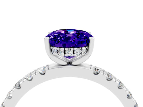 White gold Oval Cut Tanzanite Pave Band Solitaire Ring with Four-Prong Setting_16
