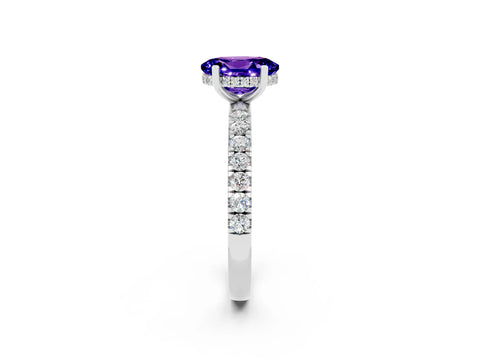 White gold Oval Cut Tanzanite Pave Band Solitaire Ring with Four-Prong Setting_26