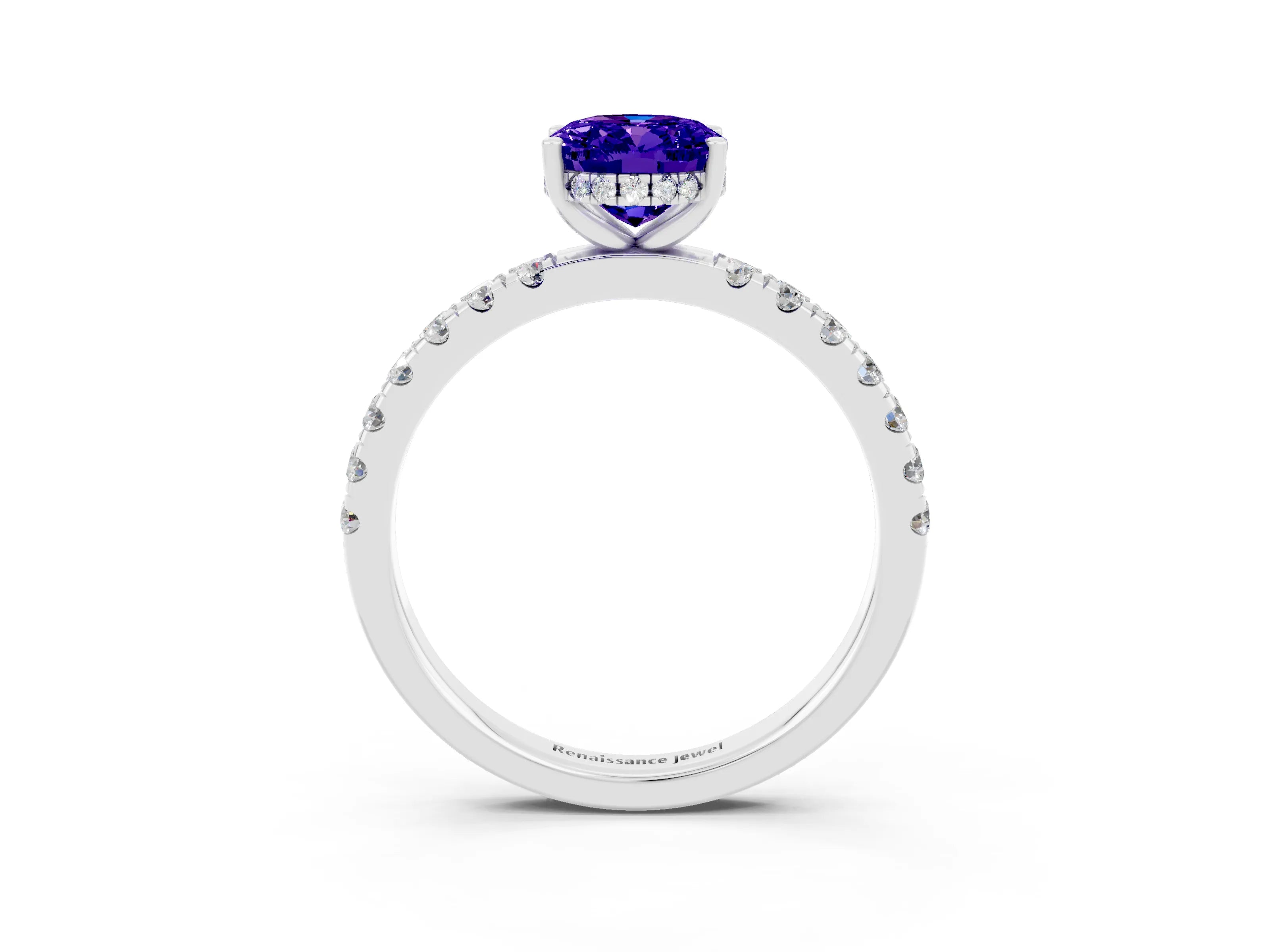 White gold Oval Cut Tanzanite Pave Band Solitaire Ring with Four-Prong Setting_27