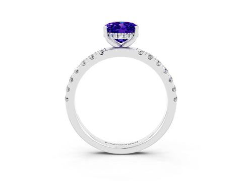 White gold Oval Cut Tanzanite Pave Band Solitaire Ring with Four-Prong Setting_27