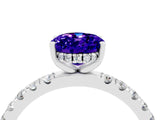 White gold Oval Cut Tanzanite Pave Band Solitaire Ring with Four-Prong Setting_28