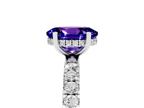 White gold Oval Cut Tanzanite Pave Band Solitaire Ring with Four-Prong Setting_29