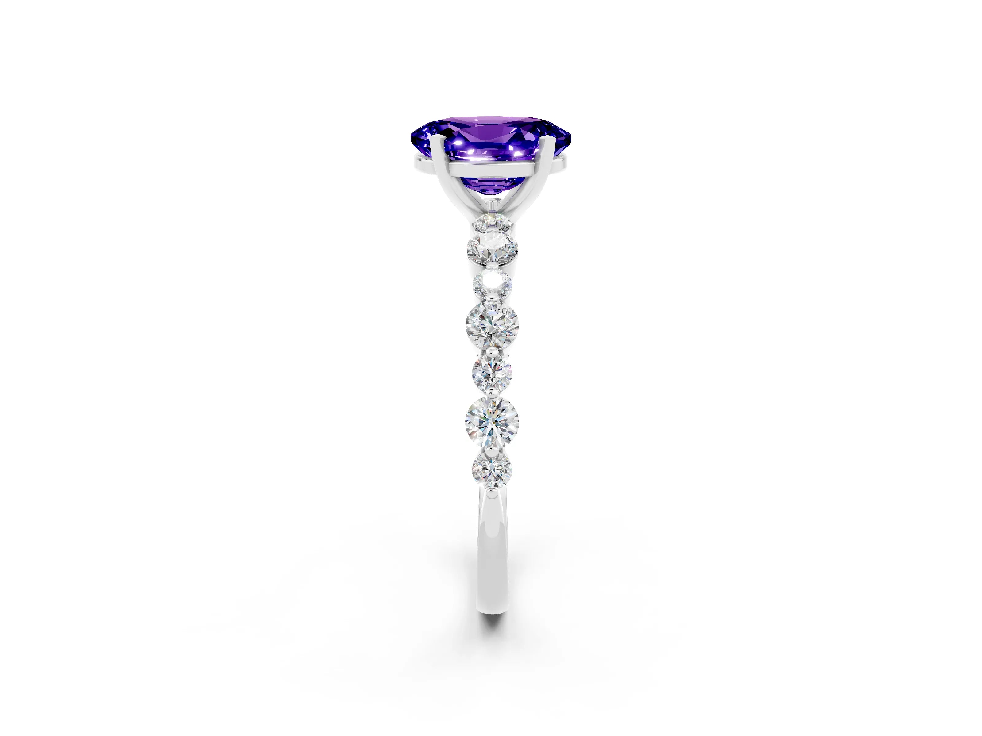 White gold Oval Cut Tanzanite Prong Set Engagement Ring with Pavé Band_2