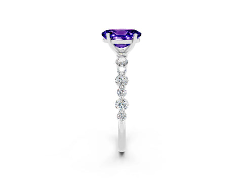 White gold Oval Cut Tanzanite Prong Set Engagement Ring with Pavé Band_2