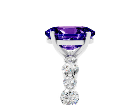 White gold Oval Cut Tanzanite Prong Set Engagement Ring with Pavé Band_5