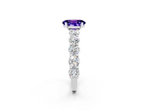 White gold Oval Cut Tanzanite Prong Setting with Side Stones on a Pave Band_2