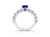 White gold Oval Cut Tanzanite Prong Setting with Side Stones on a Pave Band_3