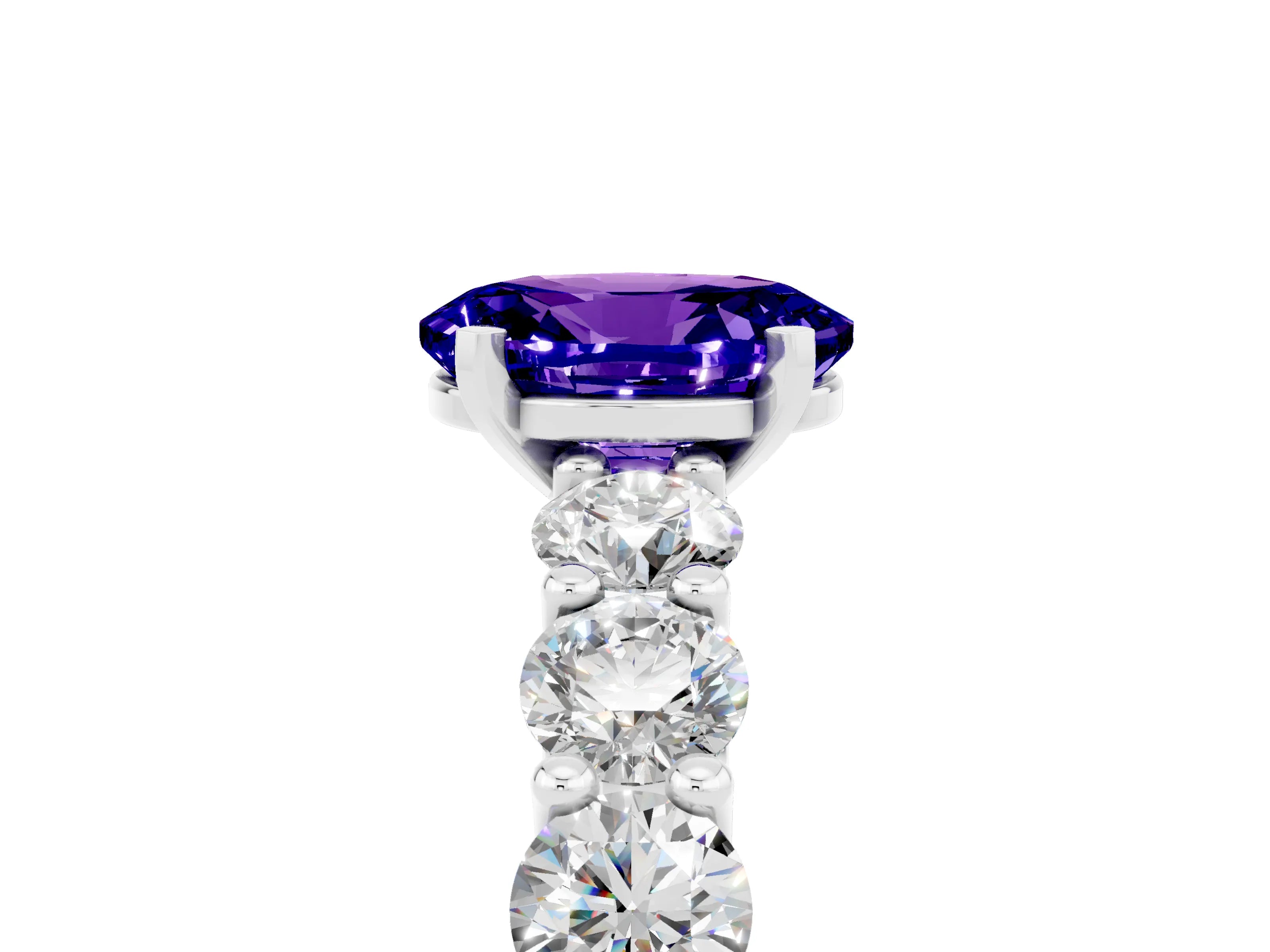 White gold Oval Cut Tanzanite Prong Setting with Side Stones on a Pave Band_5