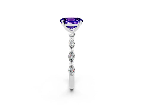 White gold Oval Cut Tanzanite Ring with Marquise Side Stones and Prong Setting_2