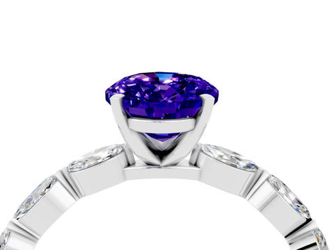 White gold Oval Cut Tanzanite Ring with Marquise Side Stones and Prong Setting_4