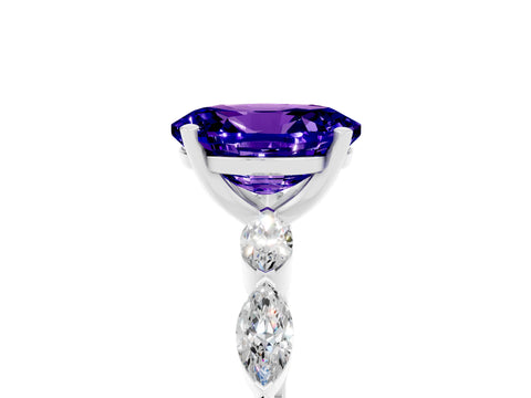 White gold Oval Cut Tanzanite Ring with Marquise Side Stones and Prong Setting_5
