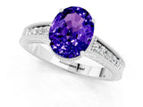 White gold Oval Cut Tanzanite Ring with Milgrain Pavé Band and Four-Prong Setting_13