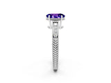 White gold Oval Cut Tanzanite Ring with Milgrain Pavé Band and Four-Prong Setting_14