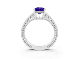 White gold Oval Cut Tanzanite Ring with Milgrain Pavé Band and Four-Prong Setting_15