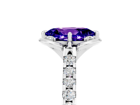 White gold Oval Cut Tanzanite Ring with Pavé Band and Floral Prong Setting_5