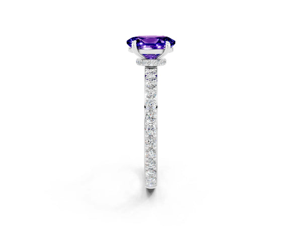 Silver Oval Cut Tanzanite Pavé Engagement Ring with Round  Accents and Prong Setting