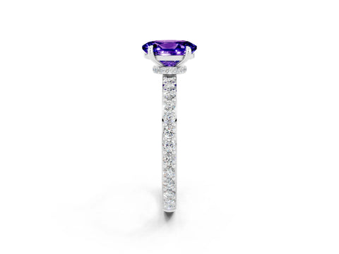 White gold Oval Cut Tanzanite Ring with Pavé Band and Four-Prong Setting_2