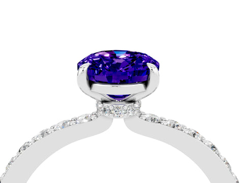 White gold Oval Cut Tanzanite Ring with Pavé Band and Four-Prong Setting_4