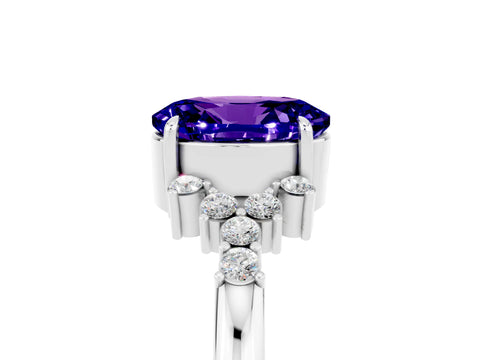 White gold Oval Cut Tanzanite Ring with Side Stones and Four-Prong Setting_77