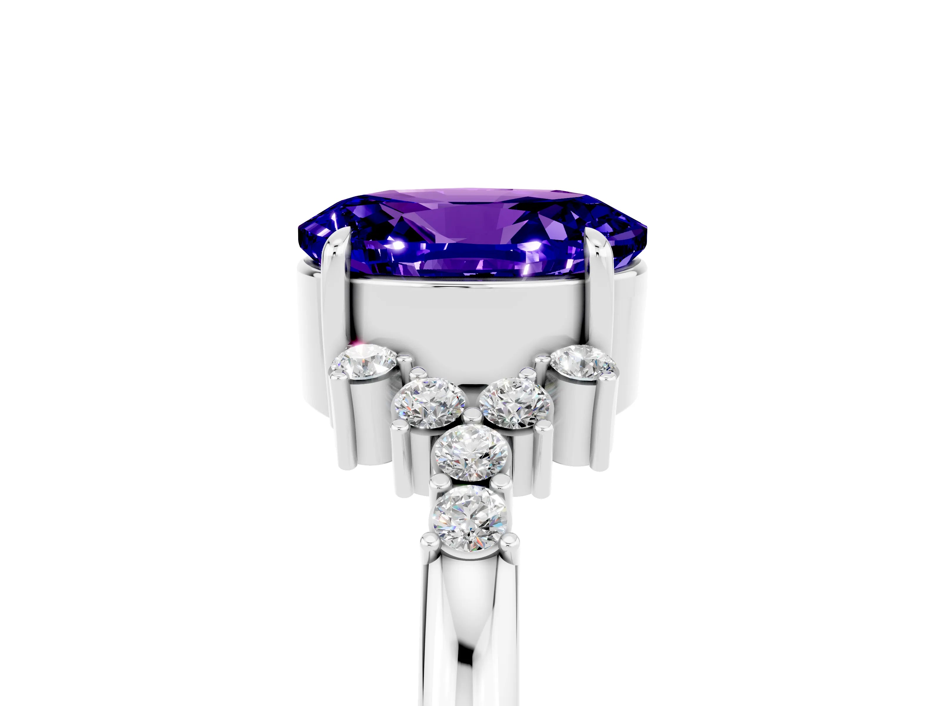 White gold Oval Cut Tanzanite Ring with Side Stones and Four-Prong Setting_83