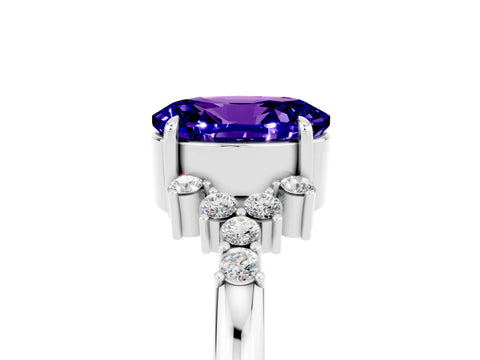 White gold Oval Cut Tanzanite Ring with Side Stones and Four-Prong Setting_83