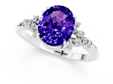 White gold Oval Cut Tanzanite Ring with Side Stones and Four-Prong Setting_85