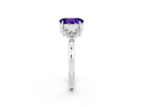 White gold Oval Cut Tanzanite Ring with Side Stones and Four-Prong Setting_86