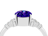 White gold Oval Cut Tanzanite Ring with Side Stones and Four-Prong Setting_88
