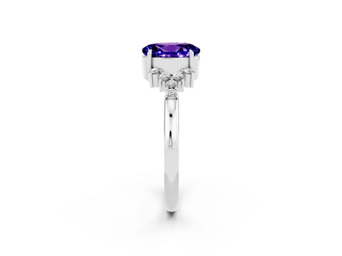 White gold Oval Cut Tanzanite Ring with Side Stones and Four-Prong Setting_98