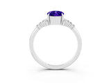 White gold Oval Cut Tanzanite Ring with Side Stones and Four-Prong Setting_99