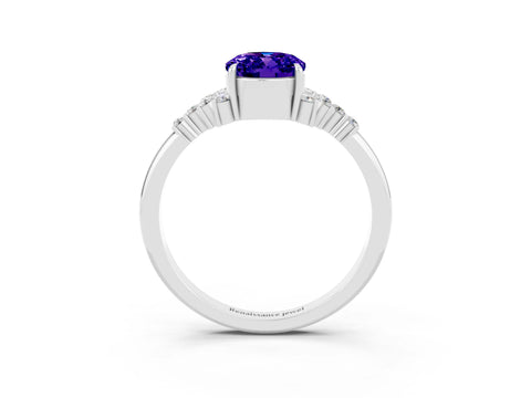 White gold Oval Cut Tanzanite Ring with Side Stones and Four-Prong Setting_99