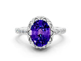 White gold Oval Cut Tanzanite Scalloped Halo Engagement Ring with Round Shared Prong Band_12
