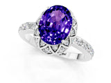 White gold Oval Cut Tanzanite Scalloped Halo Engagement Ring with Round Shared Prong Band_13