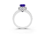 White gold Oval Cut Tanzanite Scalloped Halo Engagement Ring with Round Shared Prong Band_15