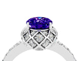 White gold Oval Cut Tanzanite Scalloped Halo Engagement Ring with Round Shared Prong Band_16