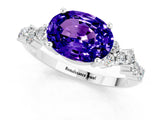 White gold Oval Cut Tanzanite Scattered Round Accent Ring with Prong Setting_25