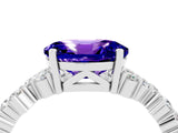 White gold Oval Cut Tanzanite Scattered Round Accent Ring with Prong Setting_28