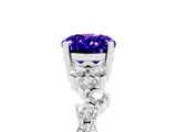 White gold Oval Cut Tanzanite Scattered Round Accent Ring with Prong Setting_29